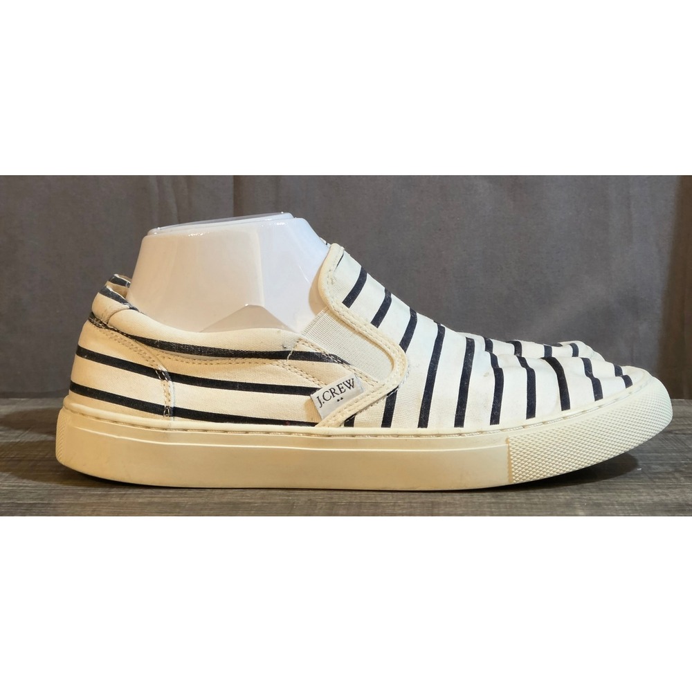 J.Crew Striped Canvas Slip On Shoes Women's Size 8.5 White Black